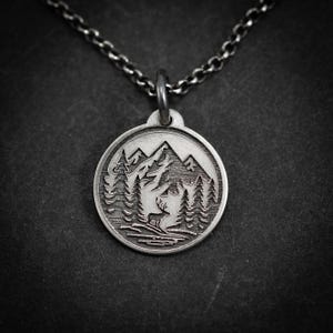 Mountain landscape necklace, Unique men jewelry mountaineering, Christmas travel gift, Engraved adventure  pendant necklace, personalized