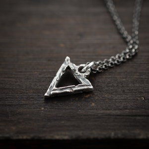 Boho Sterling silver Rustic Grometric Triangle pendant necklace, Unique gift for women or men, Oxidized jewelry image 4