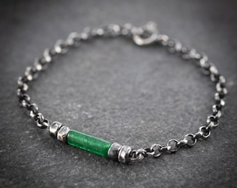 Oxidized Silver Green Aventurine gemstone beaded bracelet, Unique boyfriend gifts crystal bracelet,  silver bracelet, handmade jewelry