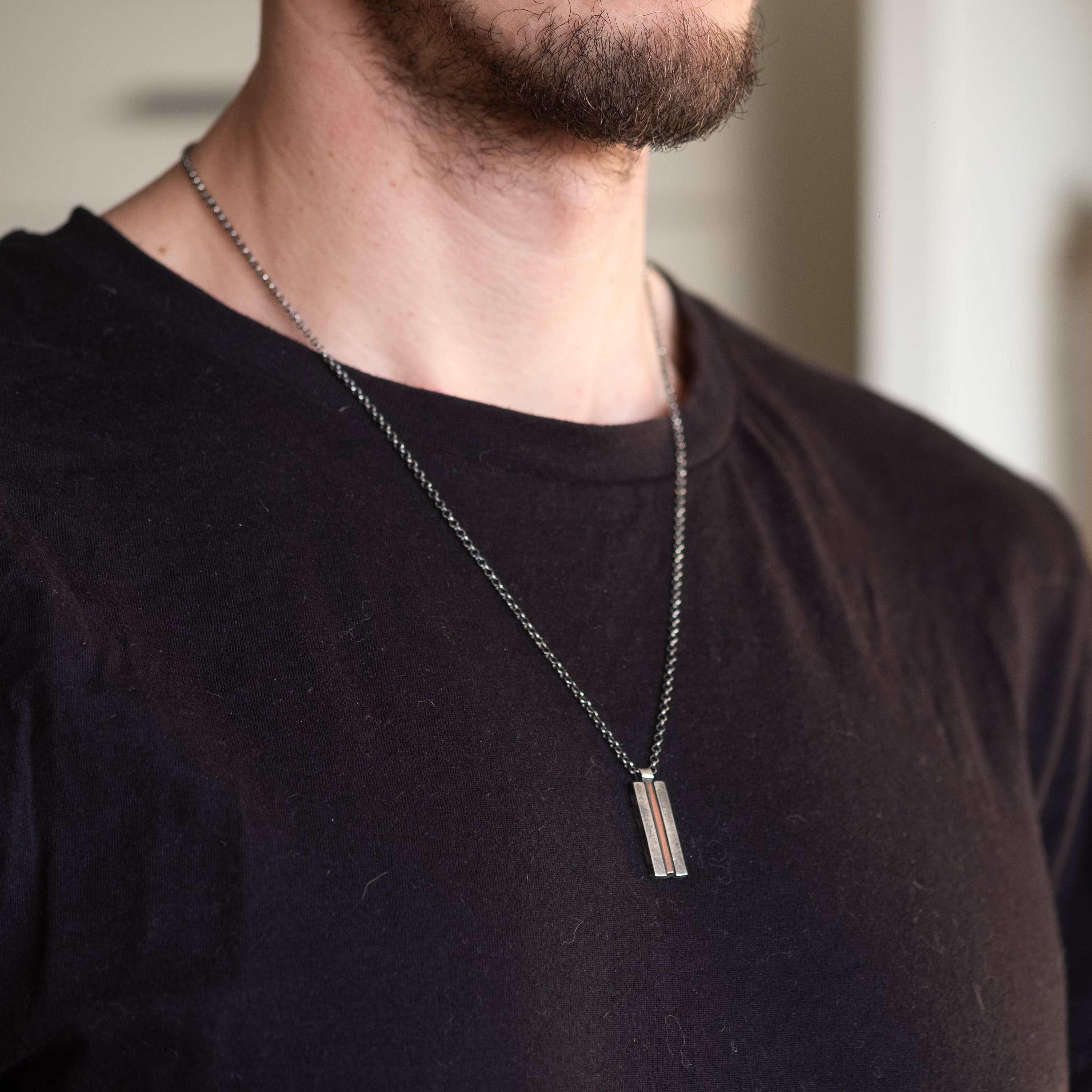 Mens Silver and Copper Bar Geometric Necklace Mens Gift - Etsy