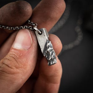 Silver mens necklace, Oxidized Handmade Rustic necklace Jewelry, Gift for him, Boyfriend gift, Husband gift, Gift for him,brutalist jewelry image 7
