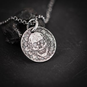Skull Silver Necklace for men, Memento mori  Boyfriend gift, Engraved Personalized handmade oxidized jewelry, mens necklace, Christmas gifts