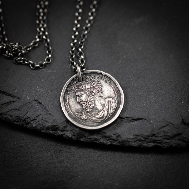 Marcus Aurelius Silver Pendant Necklace, Personalized Roman Emperor Jewelry, Unique Christmas Gift for Men image 2