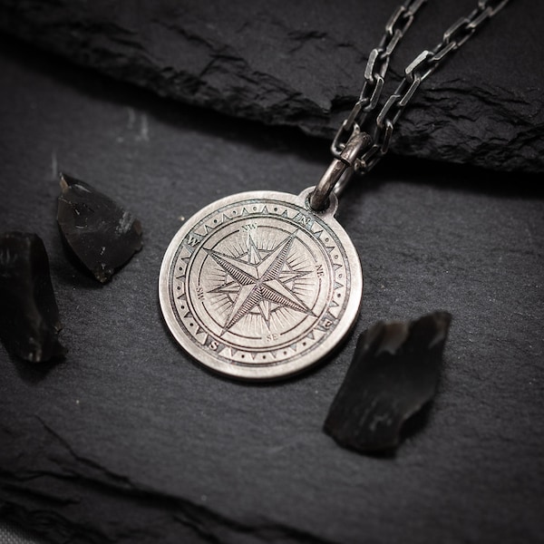 Zilveren kompas-reisketting – avontuurlijke hanger voor heren, symbolisch sieraad cadeau voor ontdekkingsreizigers en reizigers