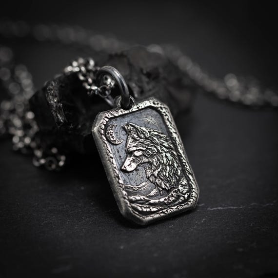 Pendentif homme lune loup en argent, bijoux en argent sterling