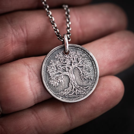 Silver Tree of Life Pendant Necklace, Unique Mens Jewelry