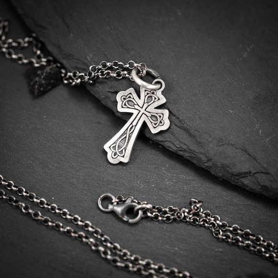 Mens Silver Celtic Cross Necklace, Sterling Silver Cross Necklace