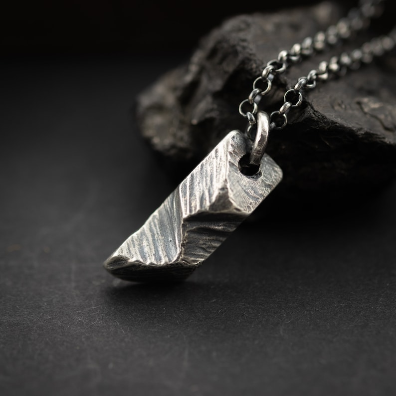 Rustic Mountain Silver Pendant necklace, Unique gifts for women or men, Handmade nature jewelry, Viking jewelry, Gift for him, Mens gift image 6
