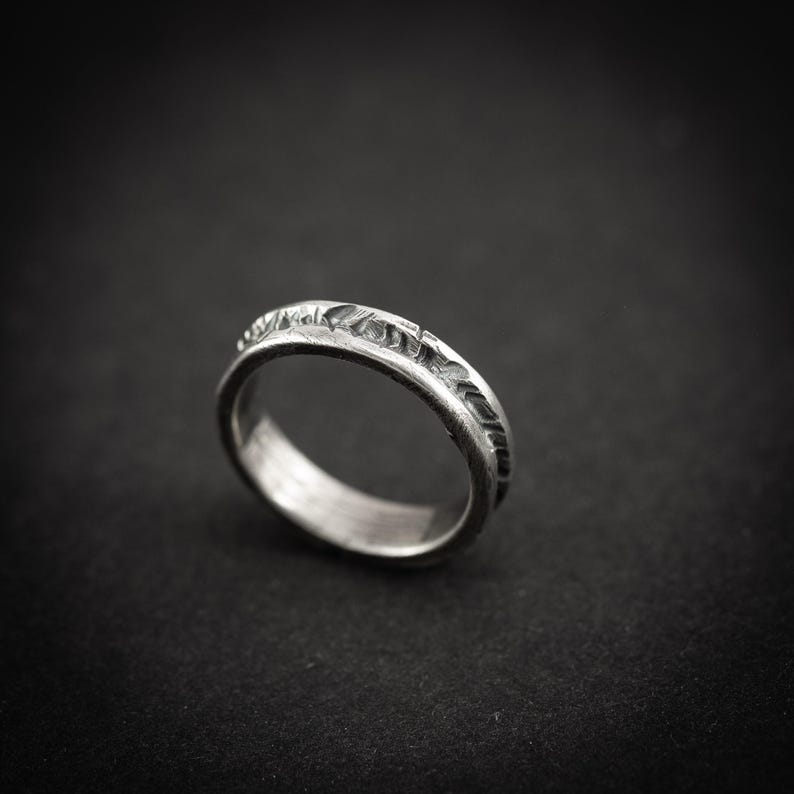 Handmade rustic silver ring for men, Sterling silver oxidized brutalist ring, textured silver ring, mens gift, mens wedding image 4