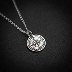 Silver Compass mens coin pendant necklace, Unique mens Silver Adventure handmade jewelry, Unique travel gift