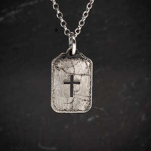 Silver Cross Mens Christian Dog Tag Necklace, Christmas gifts, Strength pendant necklace, Christian gifts, Handmade jewelry, Boyfriend gift,