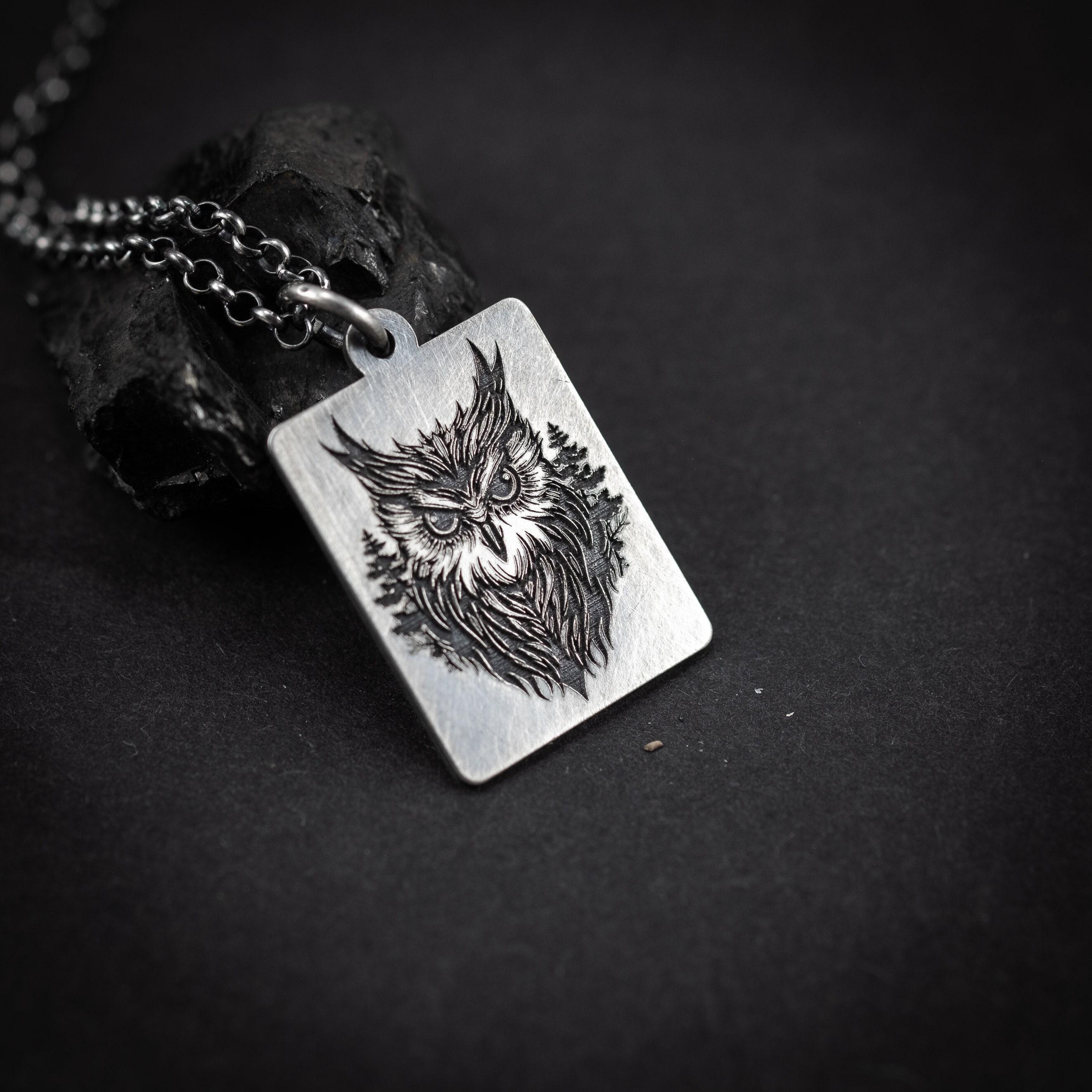 Owl Sterling silver necklace, Bird animal pendant necklace, Personalized engraved Unique forest nat