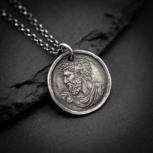 Marcus Aurelius Silver Pendant Necklace, Personalized Roman Emperor Jewelry, Unique Christmas Gift for Men image 3