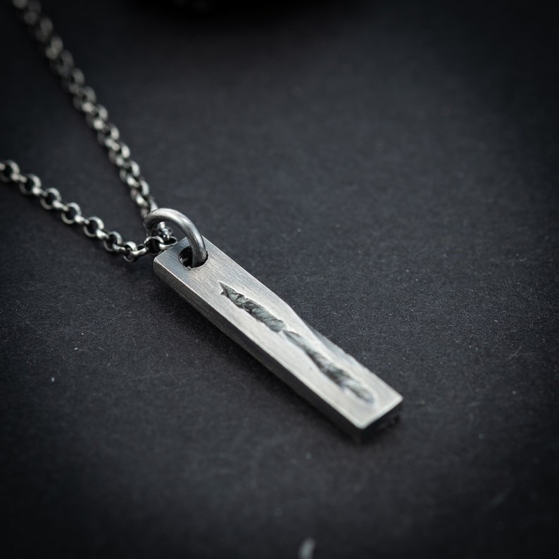 Men Silver Bar Pendnat Necklace, Rustic Unique Mens Gift, Handmade