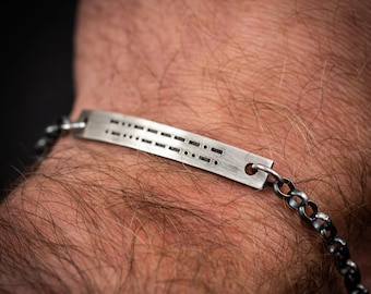 Custom Silver Morse Code Bracelet, Boyfriend Fathers Day Jewelry, Subtle Secret Message Morse Jewelry