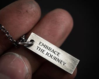 Custom Engraved Personalized Silver Quote Necklace, Meaningful Sentimental Inspirational Jewelry, Modern Everyday Pendant