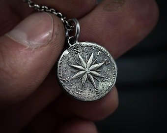 Sterling Pendant Adventure Compass Necklace, Graduation Explorer Meaningful Jewelry, Personalized pendant