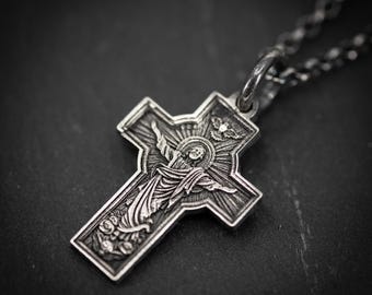 Silver Oxidized Custom Jesus Pendant, Everyday Statement Men's Necklace, Religious Spiritual Jesus Necklace