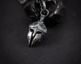 Warrior Spartan helmet silver men pendant necklace, Strength and protection necklace, handmade silver jewelry for men, Greek mythology