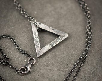 Sterling silver Triangle necklace for men, men  silver chain pendant necklace, gift for him, husband gift, geometric jewelry