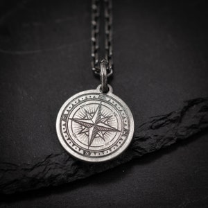 Compass Silver Travel necklace, Wanderlust Adventure gift, Handmade silver jewelry, anniversary gift, husband gift