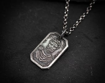 Marcus Aurelius Silver Pendant, Ancient Roman Emperor Medallion, Stoic Philosophy Necklace, Unique Gift for Men
