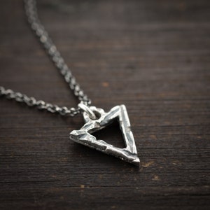 Boho Sterling silver Rustic Grometric Triangle pendant necklace, Unique gift for women or men, Oxidized jewelry image 9