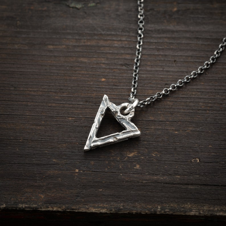 Boho Sterling silver Rustic Grometric Triangle pendant necklace, Unique gift for women or men, Oxidized jewelry image 6