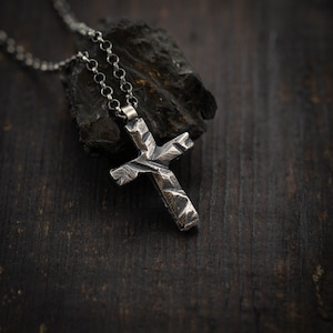 Sterling Silver 925 Christian Mens Cross pendant necklace, Boyfriend gift, Husband gift, Unique  gifts, Handmade jewelry, faith necklace