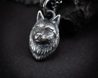 Handmade Rustic Silver Wolf Pendant Necklace, Adjustable Animal Necklace, Mens Viking Wolf Medallion