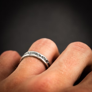 Handmade rustic silver ring for men, Sterling silver oxidized brutalist ring, textured silver ring, mens gift, mens wedding image 8