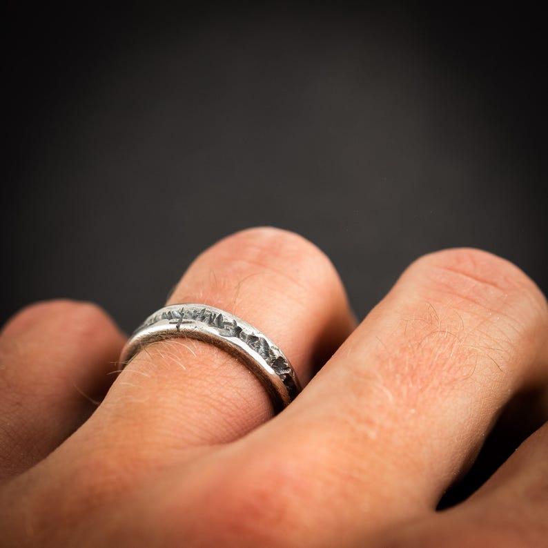 Handmade rustic silver ring for men, Sterling silver oxidized brutalist ring, textured silver ring, mens gift, mens wedding image 8