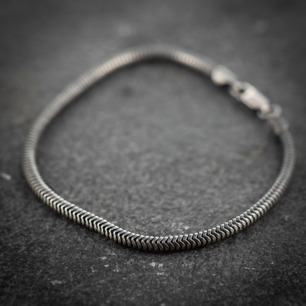 Silver Snake chain  bracelet for men, Oxidized silver mens jewelry, Boyfriend gift ,Handmade  sterling silver jewelry, gift for husband