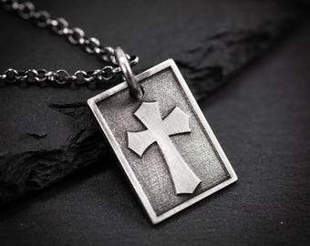 Sterling Silver Handmade Christian Cross Necklace, Faith Religious Necklace, Rustic Spiritual Cross Pendant