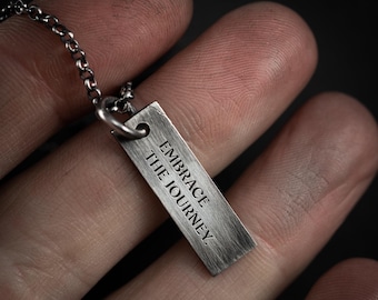 Personalized Mens Silver Bar Necklace, Thoughtful Meaningful Men's Necklace, Husband Birthday Engraved Bar Necklace