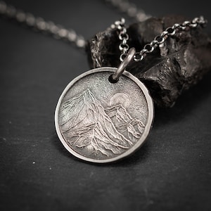 Personalized Silver Mountain Necklace, Outdoor Adventure Jewelry for Men, Nature-Inspired Travel Gift