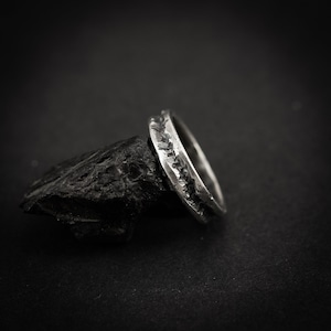 Handmade rustic silver ring for men, Sterling silver oxidized brutalist ring, textured silver ring, mens gift, mens wedding image 3