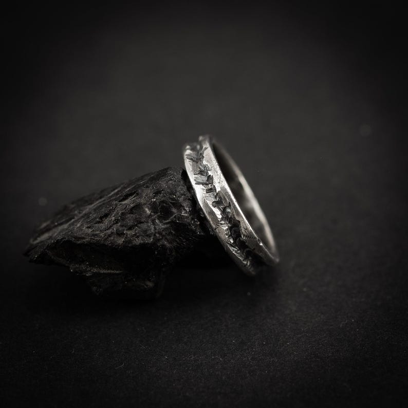 Handmade rustic silver ring for men, Sterling silver oxidized brutalist ring, textured silver ring, mens gift, mens wedding image 3