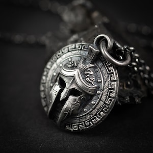 Sterling Silver Spartan Pendant, Protection amulet Mens Greek  Warrior helmet necklace, Husband gift, encouragement mens gift