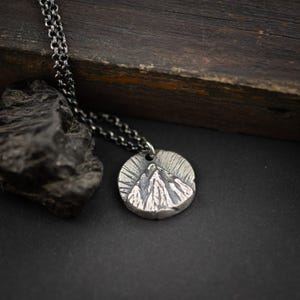 Mountain Climbing Silver Necklace, Mens pendant necklace, Unique gifts for women, Handmade Nature jewelry, Protection Amulet, Boyfriend gift