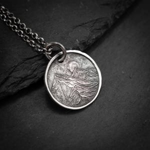 Bergnatuur zilveren ketting, door de natuur geïnspireerde handgemaakte sieraden buitenavontuur, herenketting, gepersonaliseerd gegraveerd reiscadeau