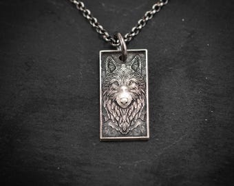Silver Wolf Personalized Pendant Necklace, Unique Nature Everyday Animal Necklace, Mens Meaningful Wolf Necklace