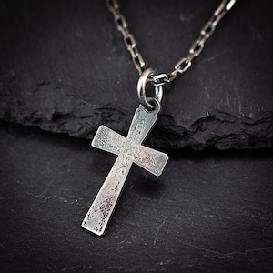 Mens Cross Silver Christian necklace, Strength pendant necklace, Christian gifts, Handmade jewelry, Boyfriend gift, Husband gift