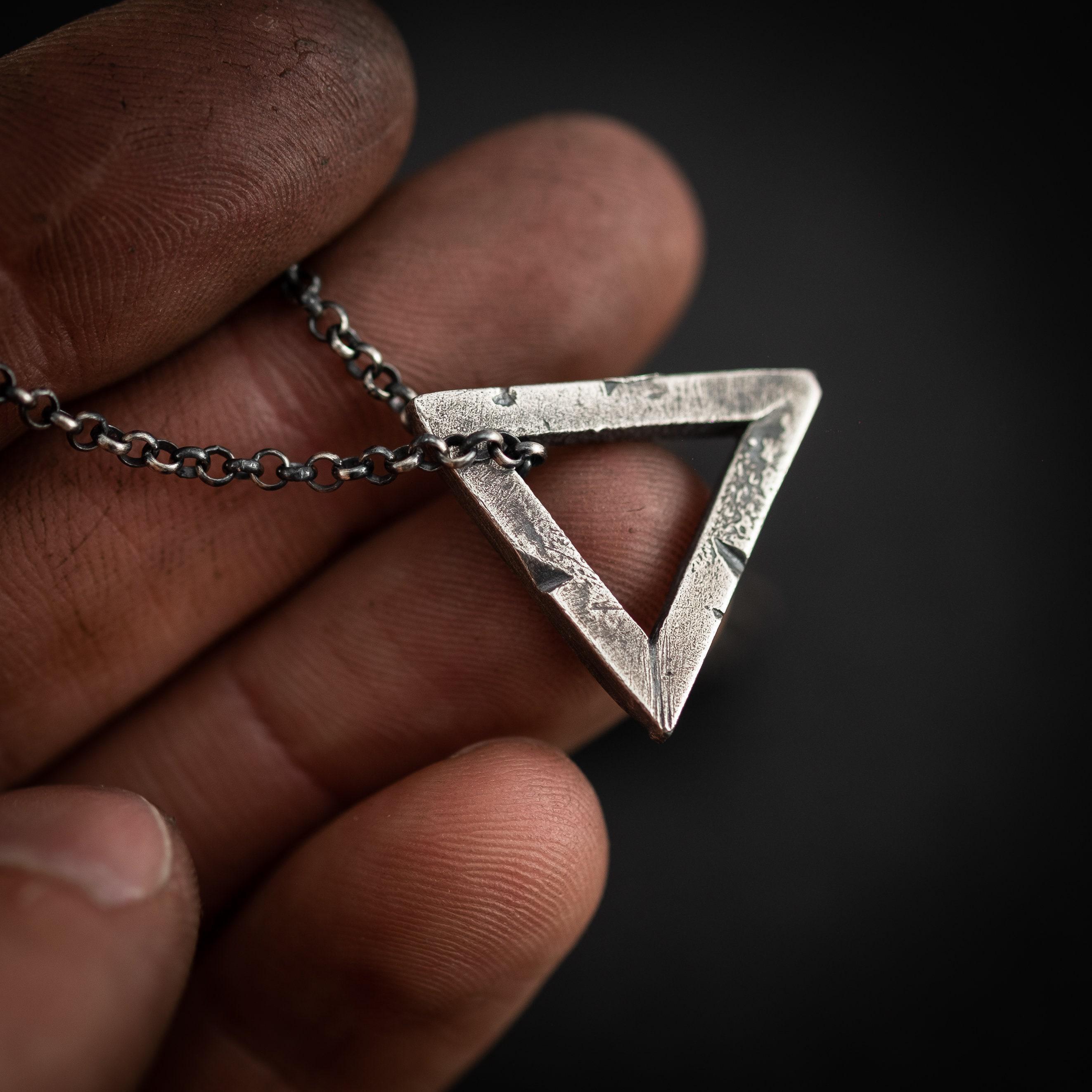 Triangle Minimalist Mens Necklace, Protection Amulet, Handmade Silver ...