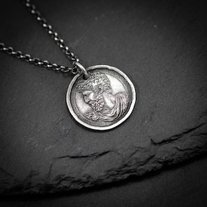 Silver Marcus Aurelius Roman emperor coin necklace, Ancient stoicism pendant, mens meditation gift, anxiety relief personalized jewelry image 3