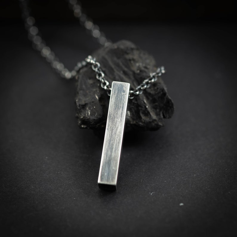 Collar de plata para hombre, colgante de barra geométrica, regalo de novio, joyería de plata hecha a mano para hombre, regalos únicos, joyería minimalista, regalo de marido imagen 1