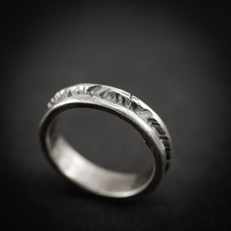 Handmade rustic silver ring for men, Sterling silver oxidized brutalist ring, textured silver ring, mens gift, mens wedding image 6