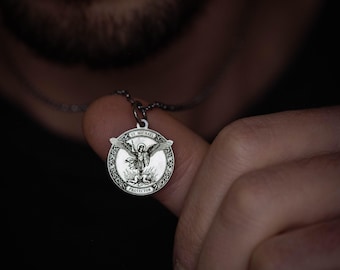 St. Michael Archangel Sterling Silver Necklace, Protector Amulet Pendant, Handmade Religious Jewelry