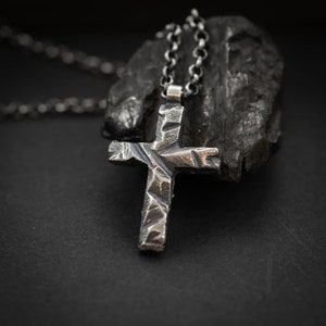 Cross Mens necklace, Strength pendant necklace, Christian gifts, Handmade jewelry, Boyfriend gift, Husband gift, nature jewelry,