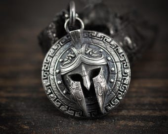 Warrior Spartan helmet silver men pendant necklace, Strength and protection necklace, handmade silver jewelry for men, Greek mythology